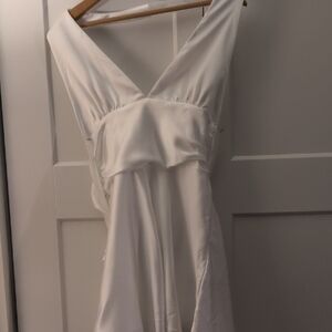 Zara White Sleeveless Satin Dress
